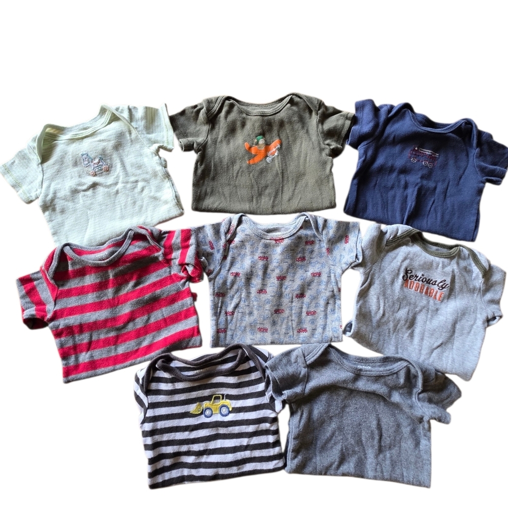 Carter’s Baby Boy 6M Onesie Bundle 8 Piece Lot Airplane Tractor Stripe